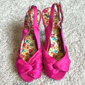 Hot Pink Floral Lined Slingback Heels